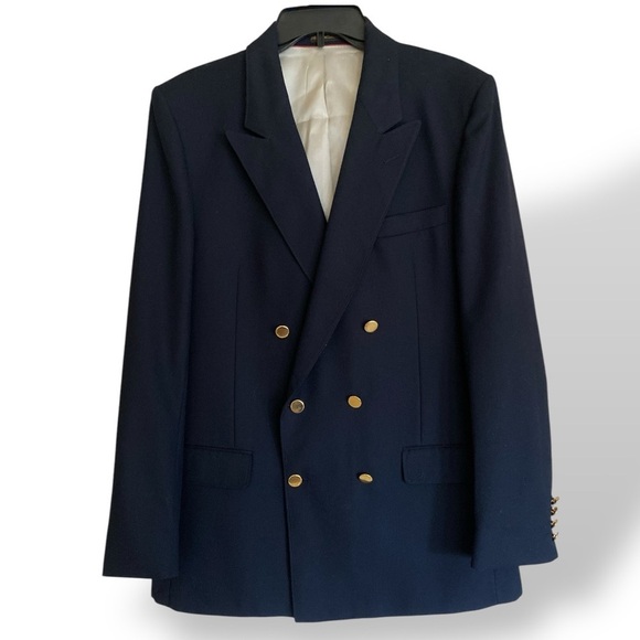 Club International Couture Wool Blazer Double Breasted Navy Blue Size 42 Tall - Picture 3 of 16